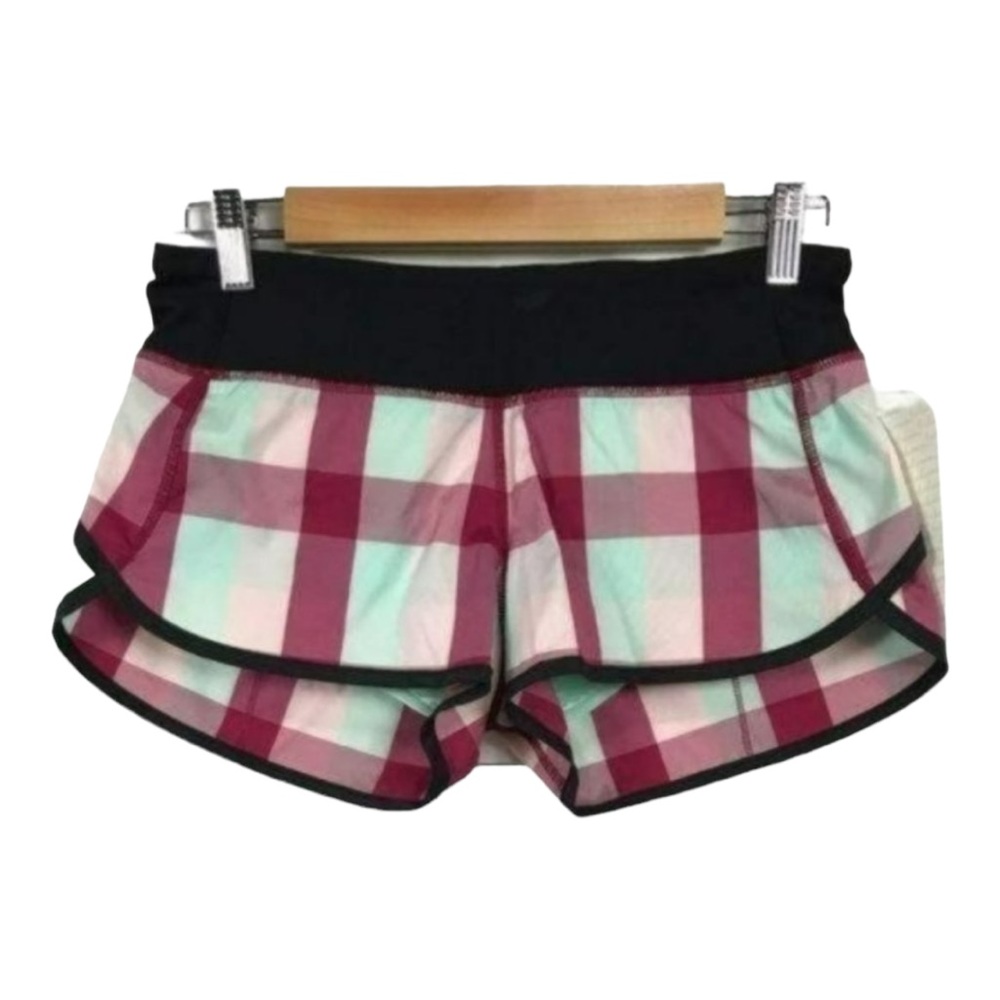 Lululemon Speed Shorts Yama Check Plaid Bumble Berry Toothpaste, Size 4 New